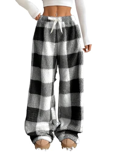 Image of ZAFUL Women's Fuzzy Plush Pajama Pants Wide Leg Pj Bottoms Lounge Pants | Soft Fluffy Sleep Pants Drawstring Elastic Waist Teddy Pjs for Women No Pockets
