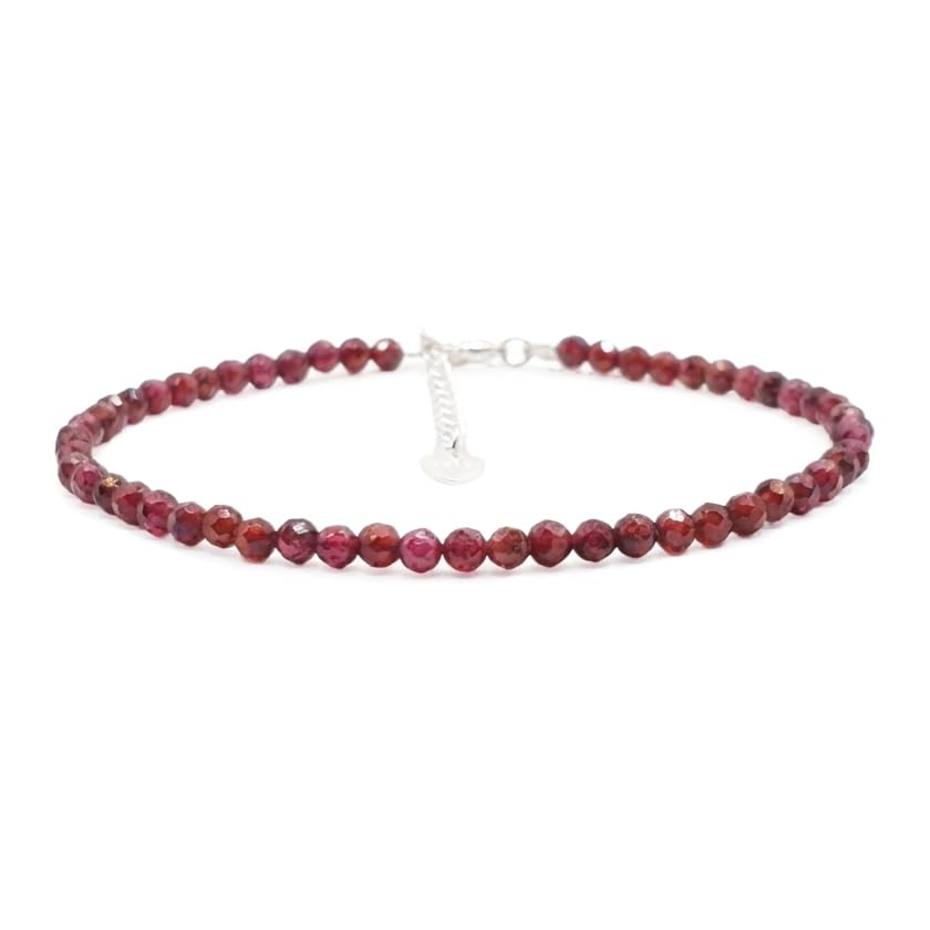 Bracelet Grenat Véritable en Argent 925 Perles 3mm Bijou Fin Femme