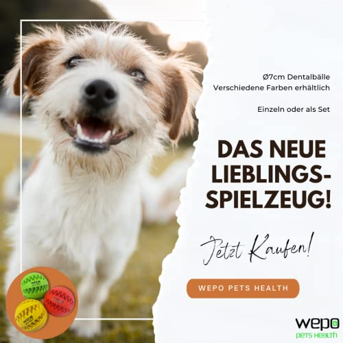 WEPO Zahnpflege Ball Hund - Ø 7cm grün - Zahnpflegespielzeug Hund aus Naturkautschuk - Kauball - Ball mit Zähnen zum Befüllen - Hilft bei Zahnstein zu gesünderen Zähnen
