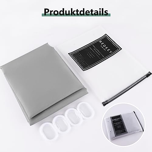 REDKEY Duschvorhang 240x200 cm, Anti-schimmel Badvorhang, Waschbar Schnelltrocknend Wasserabweisend PVC Textil, Antibakteriell Badewanne Vorhang mit 16 Haken für Bad Dusche, Grau