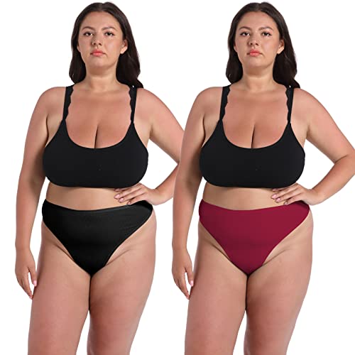 Image of High Waisted Cotton Thongs Underwear For Women Breathable Sport Athletics Panties High Rise Plus Size Multipack