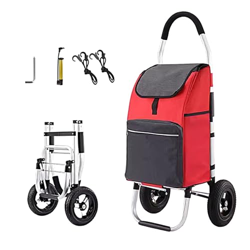 Carrito plegable con ruedas, carrito de compras ligero para un fácil transporte, ideal para compras de comestibles, color rojo y solución de transporte conveniente