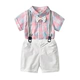 Baby Boys Gentleman Outfits Suits, Infant Short Sleeves Shirt+Bib Pants+Bow Tie Overalls Clothes Set