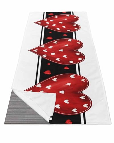 Chees D Zone Yoga Mat Towel, Valentine's Day Red Love Non Slip Hot Yoga Mat Towels with Corner Pockets, Romance Heart Black Stripe Soft Sweat Absorbent Yoga Blankets for Hot Yoga Pilates Workout