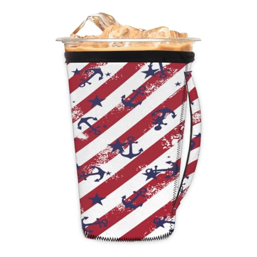 Hook Flag M Reusable Iced Insulator Coffee Sleeves Neoprene Insulated Sleeves With Handle Coffee Sleeves for Iced Coffee Cups Drinks
