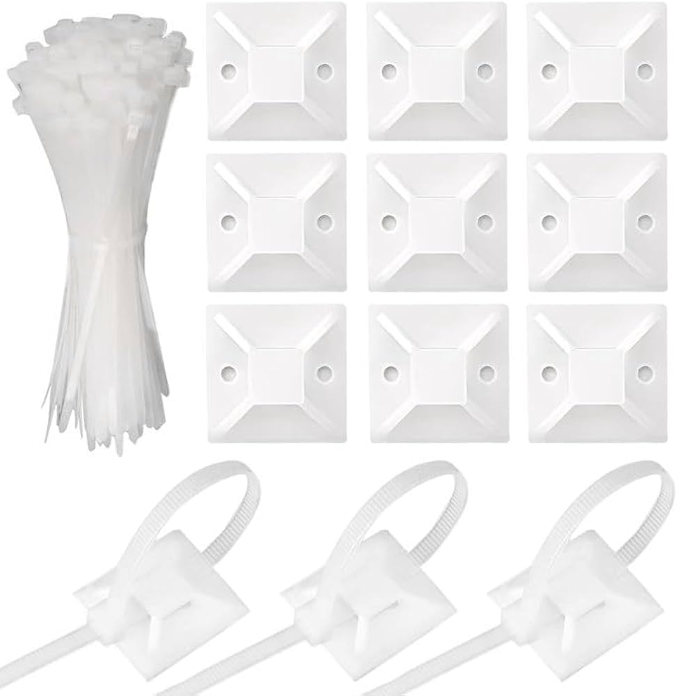Amazon | ケーブルタイ マウントベース 強力【100個セット】ケーブルタイ 結束バンド 配線止め 3M粘着テープ付け 配線 固定具 強力 収納  耐熱 （20mm*20mm）ランダムカラー | コード・ケーブルオーガナイザー | 文房具・オフィス用品