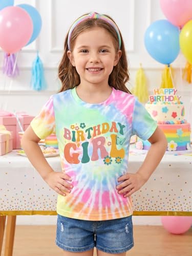Image of YHHR Birthday Girl Shirt Tie Dye Girls Birthday Shirts 7-14 Year Kids Tops | Girls Birthday T Shirt, Cute B-Day Gifts Party Tops ,Birthday Outfits ,Letter Print Tees ,Graphic Short Sleeve Tee Tops