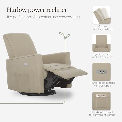 Image of evolur Harlow Upholstered Power Glider Recliner with USB Charging - Rocking & 275 Swivel with Smooth Glide - Greenguard Gold & FSC Certified - Modern Nursery and Living Room Chair in Fawn