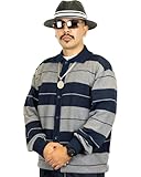 FB County Charlie Brown Striped Long Sleeve Shirt, Navy and Heather, Large - Unisex Cotton Button Down Long Sleeve Collared Shirt