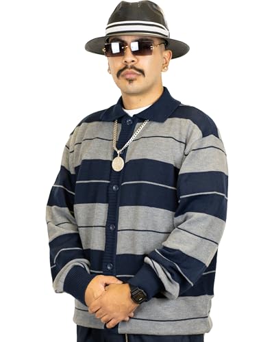 FB County Charlie Brown Striped Long Sleeve Shirt, Navy and Heather, Large - Unisex Cotton Button Down Long Sleeve Collared Shirt