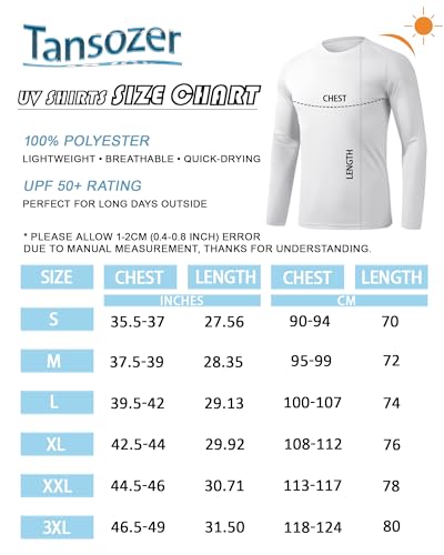 Tansozer Langarmshirt Herren UV Schutz Schwimmshirt Langarm Funktionsshirt Sommer Tshirt Leicht Dünn Longsleeve Sport, Weiß, L 2