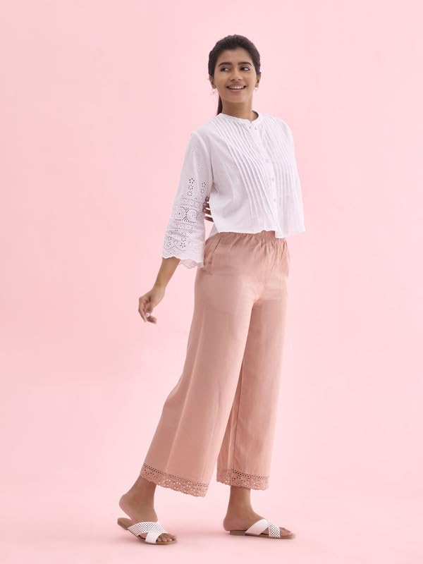 Image of GO COLORS Soft Linen Wide Pant Full Length for Women| Breathable, Mid Rise