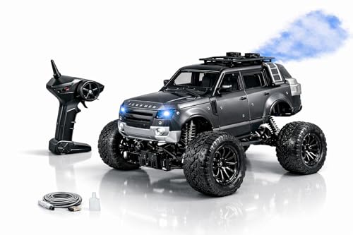 Image of TEC TAVAKKAL 200+ Feet Range Rechargeable Metal Body Defender RC Rock Crawler Car with Double Mist Spray, LED Headlights, USB to Type-C Port, Off-Road Remote Control Monster Truck Toy for Kids (Gray)