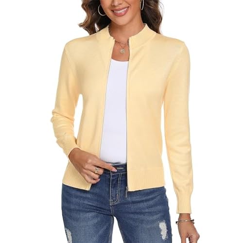 Totatuit Womens Long Sleeve Knitted Zip Up Sweater Cardigans Sweaters Lightweight Zipper Sweatshirts Jacket XX-Large Apricot
