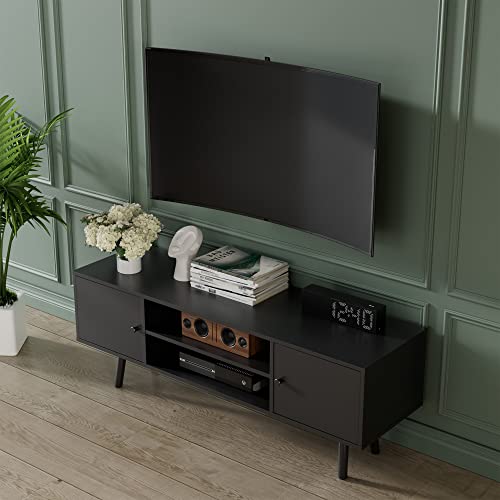 Cozy Castle Black Small Tv Stand For 50 Inch Tv, Modern Entertainment Center With Large Storage, Free Standing Television Sands, Tv Media Console Tables For Living Room Bedroom And Office #TOP2