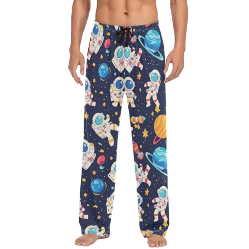 Vdsrup Men's Pajama Pants Planet Astronaut Pajama Pants for Men PJs Bottoms Drawstring Pockets Space Sleep Lounge Pants S