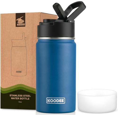 Image of koodee Small Water Bottle -12 oz Stainless Steel Vacuum Insulated Water Bottle BPA Free, Boy Water Bottle for School Wide Mouth Flask (Navy)