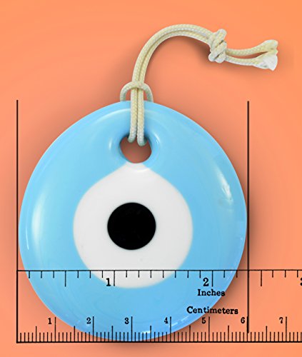 Ebsem Exclusive Edition Handmade Evil Eye Turkish Greek Glass Charm Decorative Ornament For Good Luck, Success And Protection (Light Blue, 2.5") #TOP2