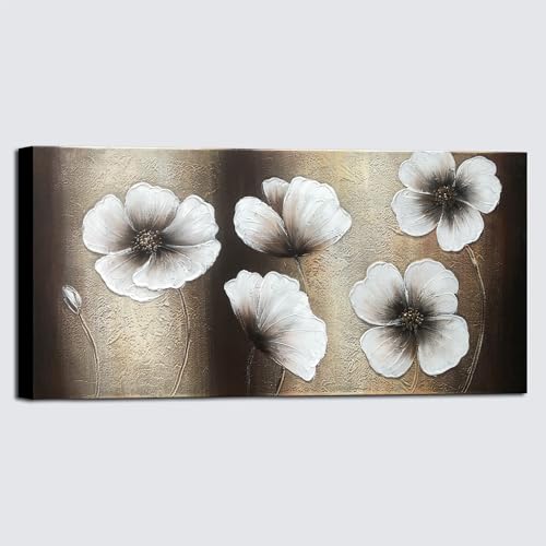 Wieco Art The Memory Large Abstract Floral Oil Paintings on Canvas Wall Art for Living Room Bedroom Home Decorations Modern 100% Hand Painted Gallery Wrapped Contemporary Brown Flowers Artwork