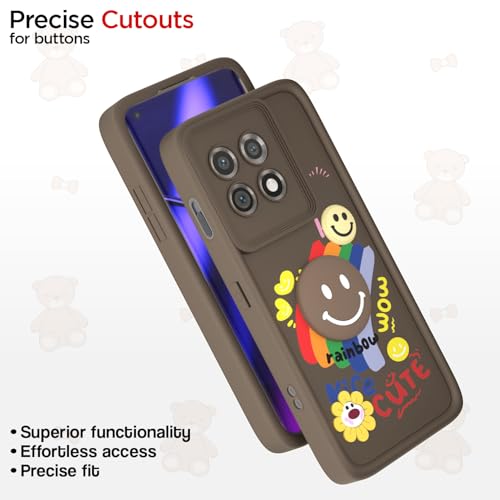 Image of Pikkme Back Cover for OnePlus 11 5G | Soft Silicone| Cute Rainbow Smile & 3D Cartoon Flower Design | Shockproof Raised Camera Protection Bumper Case (Brown)
