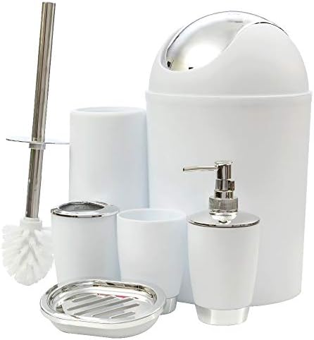JNSM Products LLC 6 Item Bathroom Set for Toothbrush, Soap, Trash Bin, Tumbler and Toilet Brush