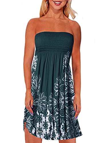 Zyyfly Tube Dress for Women Summer Beach Plus Size Short Venus Clothing Swimsuit Dark Green-Flower