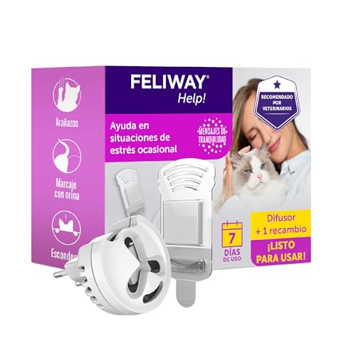 FELIWAY Help! - Difusor + Recambio de feromonas calmantes para Gatos (7 días de duración). Ayuda a calmar a tu Gato Durante situaciones de estrés puntual. Recomendado por Veterinarios.