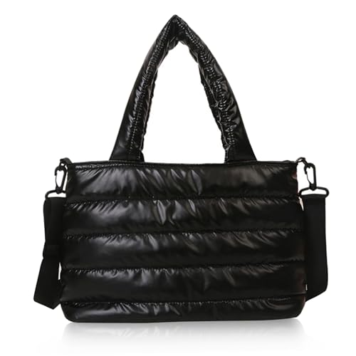 Puffer Purse Matelassé Noir Grand Format avec Bandoulière Ajustable pour Femme