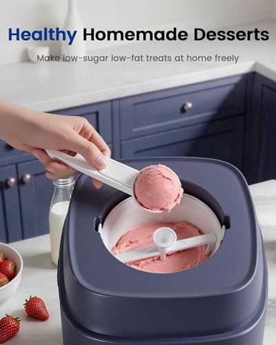 Image of 4-in-1 Compressor Ice Cream Maker (1.0Qt), No Pre-Freezing, Automatic Yogurt Maker, Gelato Sorbet Frozen Yogurt Soft Serve Machine, Compact Vertical Design for Home Kitchen(Blue)