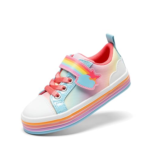 DREAM PAIRS Toddler Girls Shoes Rainbow Sneakers Casual School Walking Hook and Loop Footwear for Toddler/Little Kids 7 Toddler Rainbow/Blue