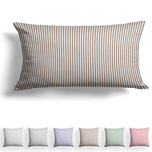 Mélunda | Taie d'oreiller Renforcé, taie d'oreiller, 100% Coton, Seule taie d'oreiller | 40x80cm | Rayures Marron Cover