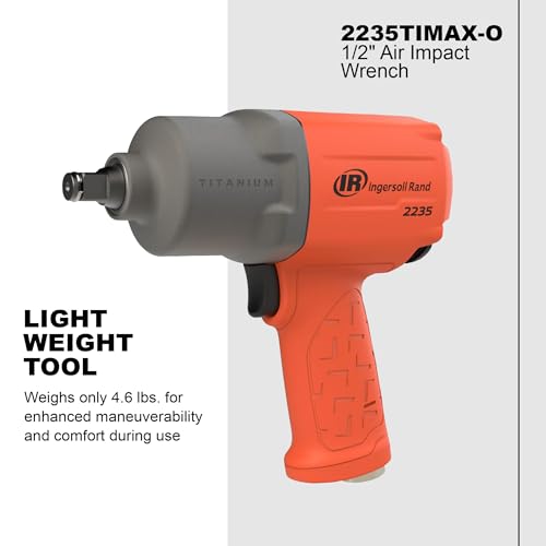 Ingersoll Rand 2235TIMAX-O 1/2" Air Impact Wrench, 1350 ft-lb Torque, Titanium Hammercase, Friction Ring Retainer, Pistol, Orange