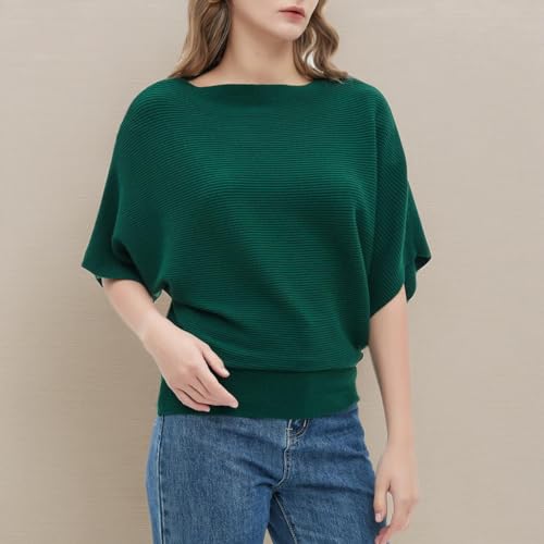Image of EDSTAR Women Dolman Batwing Sleeves Knitted Sweaters Winter Boat Neck Pullovers Tops