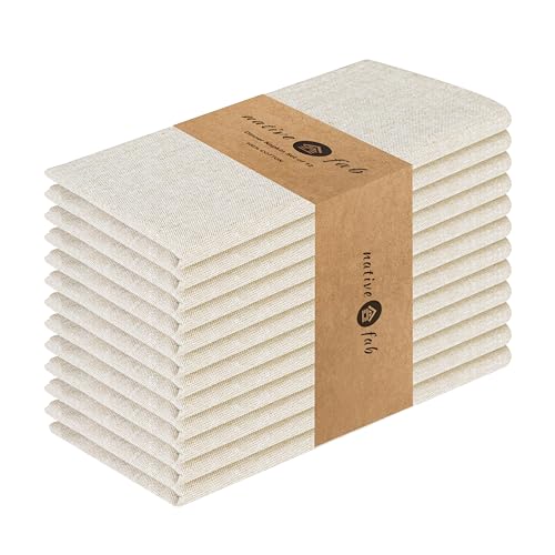 Native Fab Solid Cloth Napkin Set of 12, 100% Chambray Cotton, Washable, Reusable Dinner Cloth Napkin 17x17 inches, Table Decor Napkins for Dinner, Events, Beige