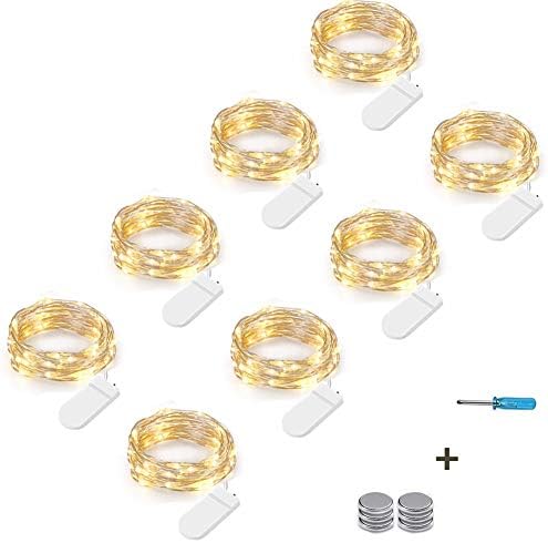 NEXVIN 3 Meter 30 LED Lichterkette Batterie Kupfer Drahtlichterkette Warmweiß, 8er Stück Micro Lichterkette Batteriebetrieben Lichter Flasche Dekoration (Kommen mit 6 Ersatzbatteri