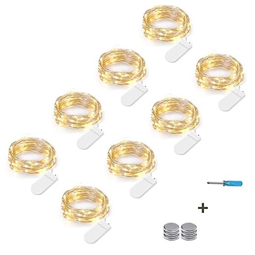 NEXVIN 3 Meter 30 LED Lichterkette Batterie Kupfer Drahtlichterkette Warmweiß, 8er Stück Micro Lichterkette Batteriebetrieben Lichter Flasche Dekoration (Kommen mit 6 Ersatzbatterien)