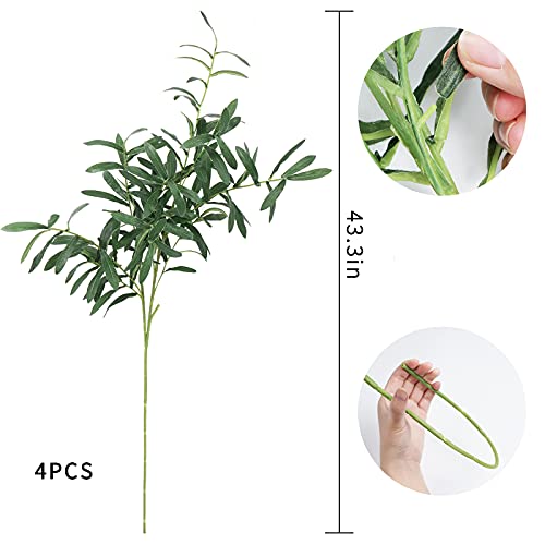 Martine Mall 43.3" 4 Pcs Artificial Olive Branches, Artificial Outdoor Plants Long Stems Greenery Leaves Faux Plant Decor Fake Greenery Branches For Home Office Wedding Party Indoor Outside Diy Decor #TOP4