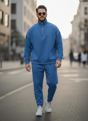 Image of Mack Jonney Solid Half Zipper Track Suit for men | Co-ord Set | Warm Fleece Tracksuit Set | Full Sleeve Sweatshirt