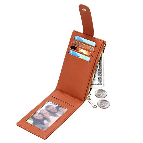Image of Badiya Slim Women Wallet RFID Blocking Bifold Compact 9 Card Slots Holder Wallets Soft Leather with Zipper Coin Pocket 2 ID Window