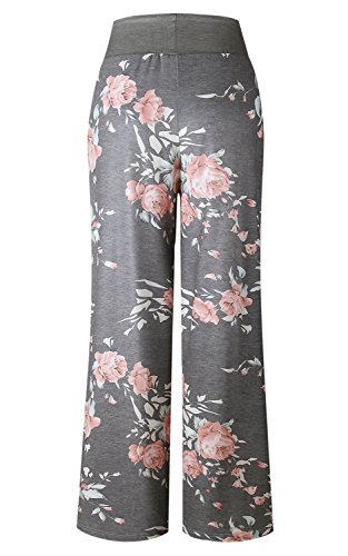 Image of AMiERY Women's Comfy Casual Pajama Pants Floral Print Drawstring Palazzo Lounge Pants Wide Leg