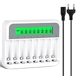 AXFEE Caricabatterie per Pile Ricaricabili, AA AAA 8 Slot Batterie Caricabatteria, Schermo LCD può visualizzare la capacità, adatto per batteria al litio da batteria Ni-Mh/Ni-Cd1,2 V