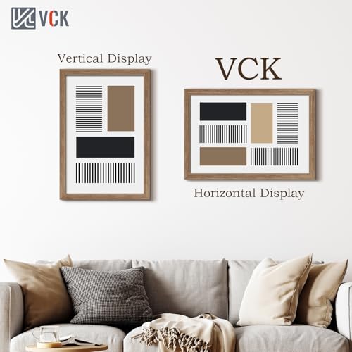 Image of VCK 16x24 Poster Frame Solid Wood Walnut 3 Pack Picture Frames 16 x 24 Inches with Wall Mounting Hanging