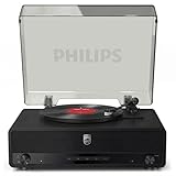 Philips All-in-One Bluetooth Turntable Record Player with Built-in Speakers, 3-Speed Vinyl Player, Audio-Technica Stylus, Wireless Streaming In & Out, RCA/Aux/Headphone, Auto-Stop, Plug-and-Play Setup