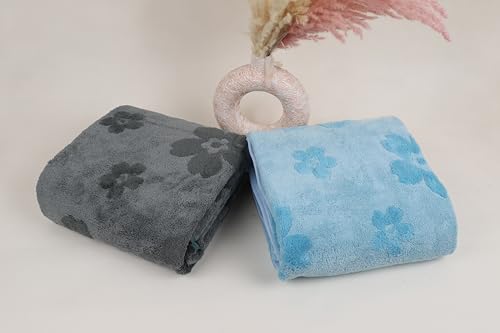 Image of HANKER Ultra Luxury Large /Full Size Plush Bath Towel | Set of 2 | Blue and Green Super, Very Soft On Skin, Luxurious Fabric, Pure Polyamide, 70x140cm, 500GSM