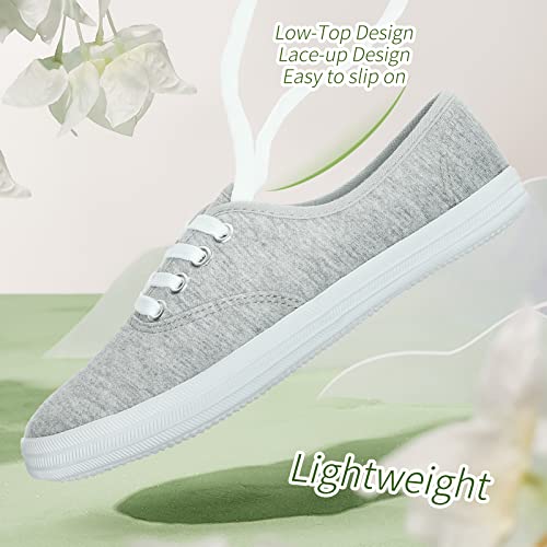 Womens White Canvas Sneakers Low Top Lace-Up Canvas Shoes Lightweight Casual Tennis Shoes(Grey.us5) #TOP1