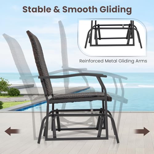 Image of Tangkula 3 Piece Patio Furniture Set, All Weather Resistant Wicker Swing Glider Set w /Tempered Glass Coffee Table, Rattan Seat w /Quick Dry Foam, Rocking Chair Set for Backyard, Poolside, Front Porch