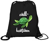  ShirtStreet süße Turtle Schildkröte Premium Bio Baumwoll Turnbeutel Rucksack Stanley Stella Chillkrötchen 2, Größe: onesize,Black