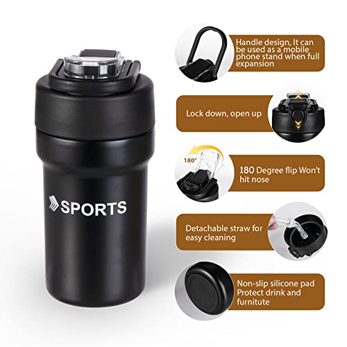 Travel Coffee Mug 16 Oz Spill Proof Vacuum Insulated Travel Mug Leakproof With Lid Straw And Handle,Reusable Stainless Steel Coffee Tumbler For Keep Hot/Ice Coffee,Tea And Beer, Car Thermos Cup #TOP3
