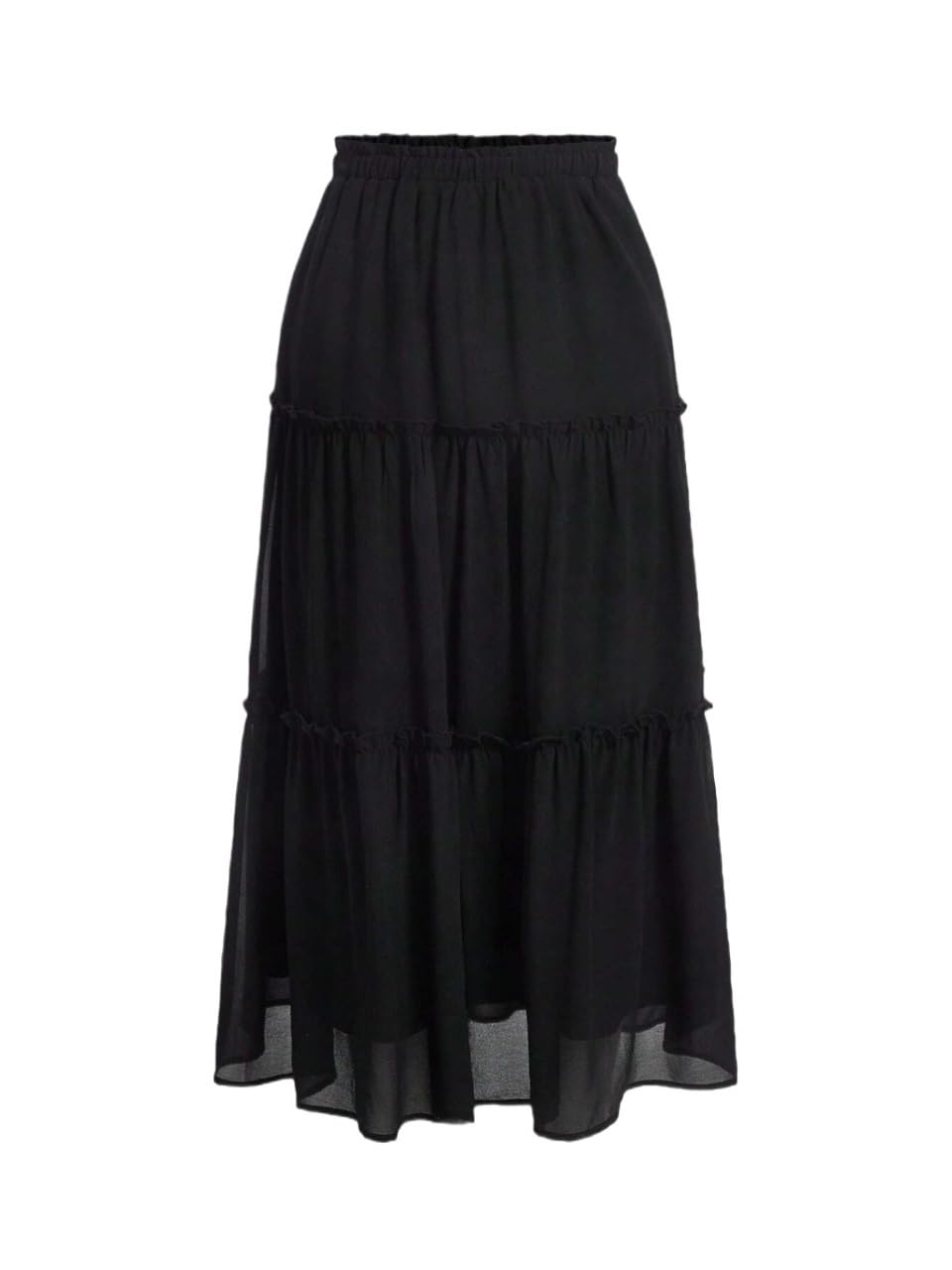 Womens Flowy Trendy Skirt Casual Solid Ruffle Hem Skirt