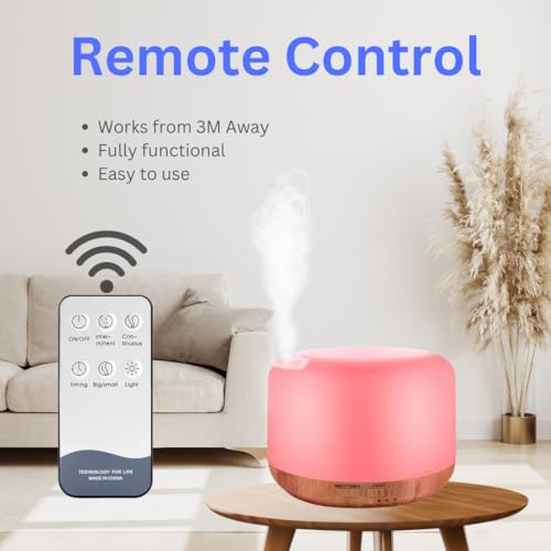 300ML Essential Oil Diffuser Humidifier Aromatherapy Ultrasonic Air Vapouriser Scented Fragrance with Remote, Mist Modes, Automatic Off and 7 LED Lights for Home Office Sleep (Yellow) AZULON - Image 4